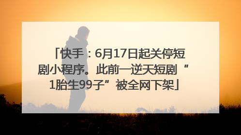 快手：6月17日起关停短剧小程序。此前一逆天短剧“1胎生99子”被全网下架